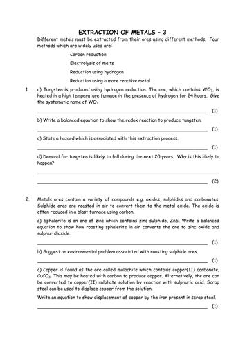 Chemistry: Metal extractions including Tungsten