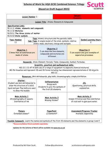 Unit 1: Atomic Structure & The Periodic Table - Lesson Plans & Resources - Combined Science (V1)