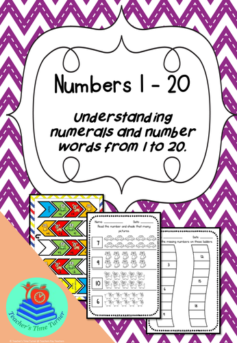 Numbers 1 to 20. Learn to read and write numbers. 