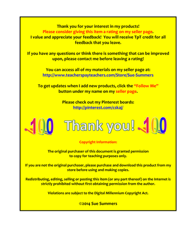 100th Day Activities for the English or Foreign Language Classroom