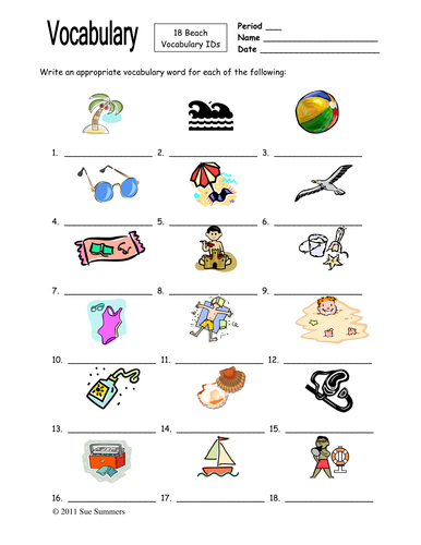 18 Beach Vocabulary IDs Homework for Any Language