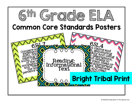 6th Grade ELA Common Core Posters- Bright Tribal Print | Teaching Resources