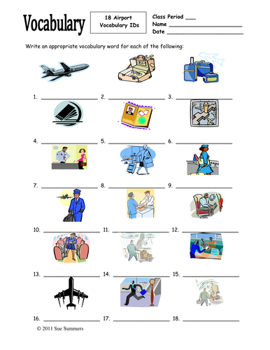 Airport Vocabulary 18 IDs Worksheet for Any Language