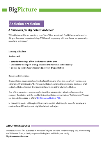 Lesson plan on the  effects of drugs and addiction on the brain and society, for KS5 Psychology 