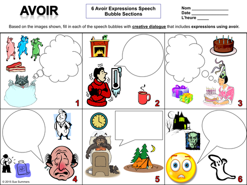 French Avoir Expressions Creative Writing Activity Worksheet