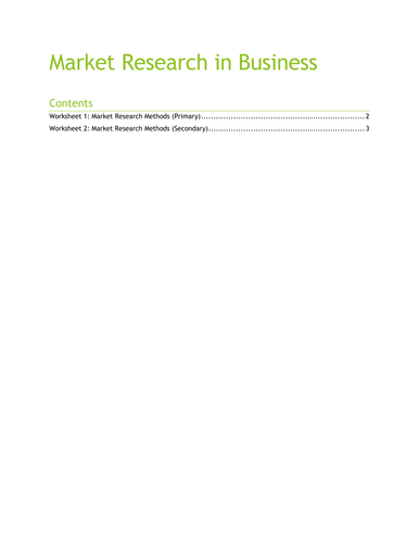 Market Research Worksheets