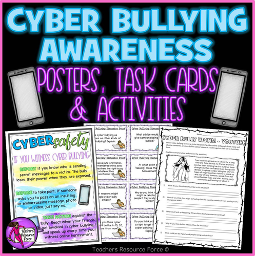 Cyber Bullying Awareness: Posters, Task Cards & Activities