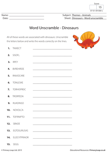 Word Unscramble - Dinosaurs