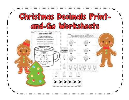 Christmas Decimals Print-and-Go Worksheets