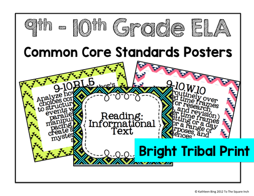 9 10th Grade Common Core Ela Standards Posters Bright Tribal Print Teaching Resources