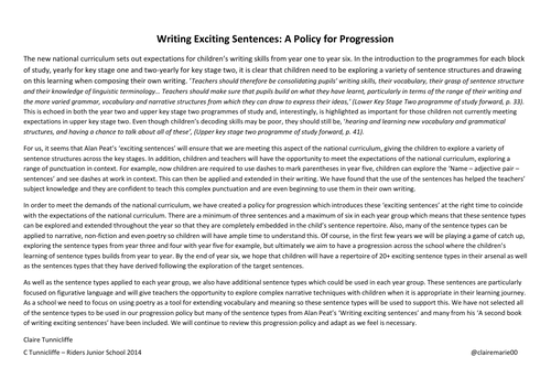 Alan Peat Writing Exciting Sentence Progression Policy