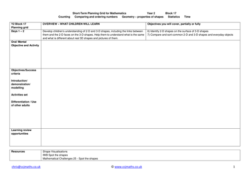 Year 2 New Curriculum Maths Planning Block 17 Teaching Resources