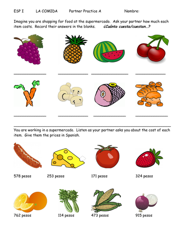 Partner Practice: Food with big numbers #2