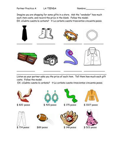 Partner Practice: Clothing and gifts with big numbers