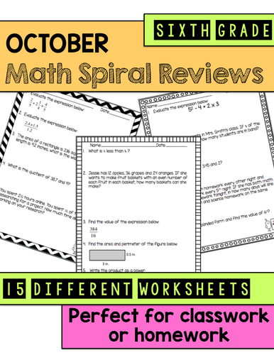 Math Spiral Review Worksheets October 6th Grade Math by katembee  Teaching Resources  Tes