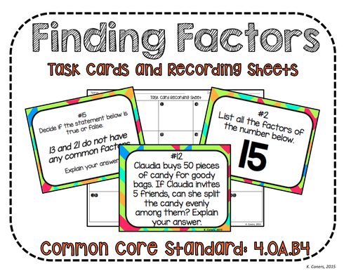 Factors Task Cards and Record Sheets CCS: 4.OA.4 | Teaching Resources