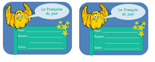 Reward card - French pupil of the day