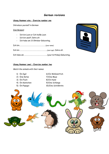 German revision - greetings, colours, animals
