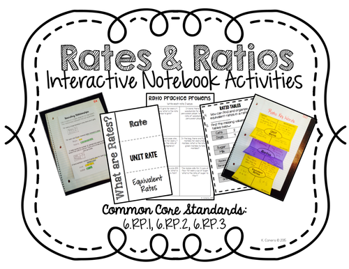 Rates & Ratios Interactive Math Notebook Activites, CCS: 6.RP.1, 2 and 3