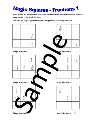 Magic Squares Fractions – Worksheets 