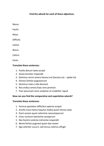 Latin gcse practise comparative and superlative adverbs teaching 