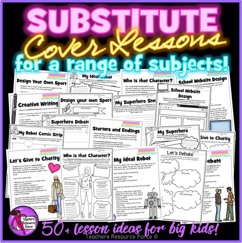 A Pack of Supply Cover Lesson Plans and Worksheets - no prep, ready to use, for any subject!