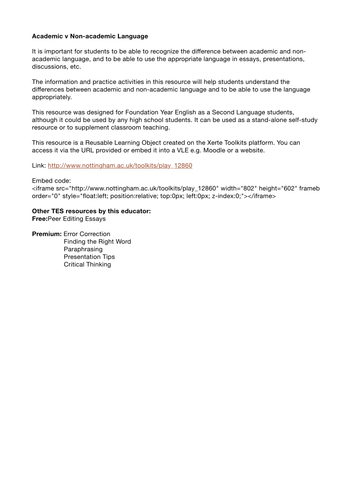 Academic v Non-academic Language