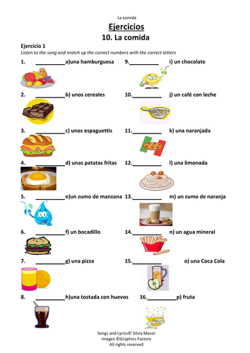 La comida (Song - List of 17 different food items in Spanish)