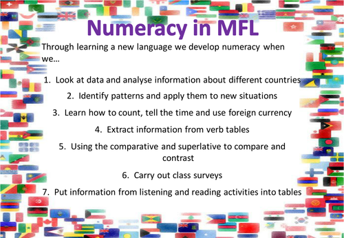 Tenses and Levels, Literacy, Numeracy and SMSC in MFL Displays