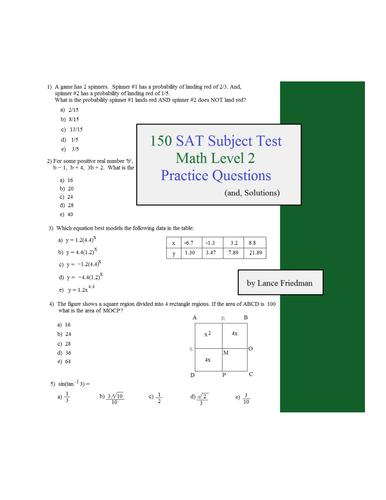 150 SAT Subject Test - Math LEVEL 2 practice questions