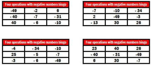 Four operations bingo
