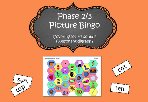 Phonics Phase 2/3 Picture Bingo - covering set 1-7 sounds and consonant digraphs