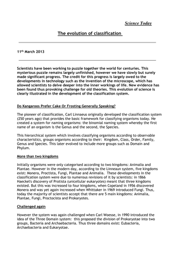 The evolution of classification 