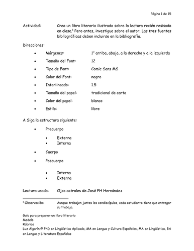 Guía para preparar un libro sobre un análisis estructural y lingüístico-literario  