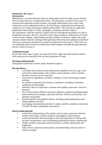 Mathematics Key Stage 3 Programme of Study in Word