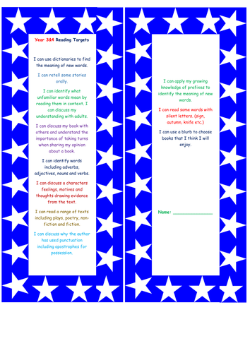Year 4 NEW CURRICULUM  assessment for reading bookmark and writing grid child speak
