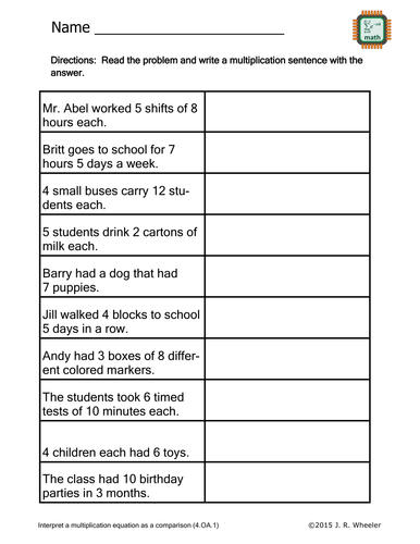 Create Multiplication Sentences Worksheet - 4.OA.1