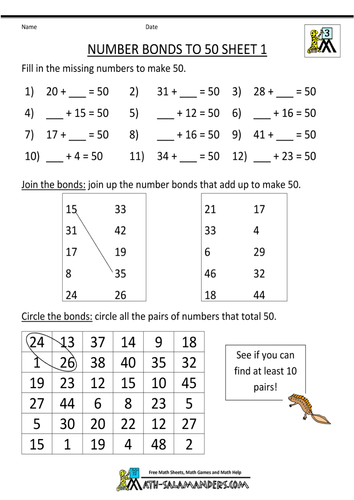 Number Bonds to 50 by rafsan1 | Teaching Resources