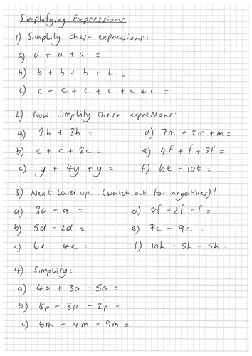 KS3 Simplifying Expressions Activities