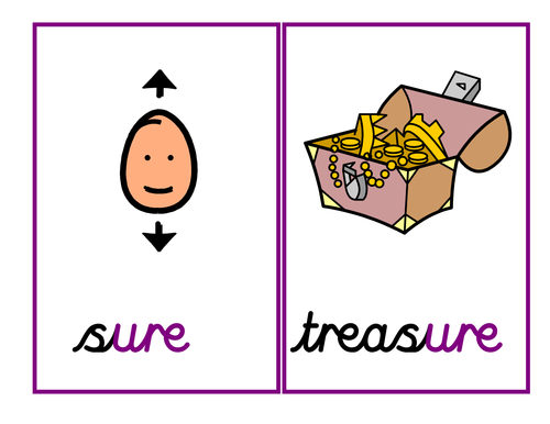 Phase 3:' ure' grapheme [as in sure, treasure] - 4 activities and powerpoint of words