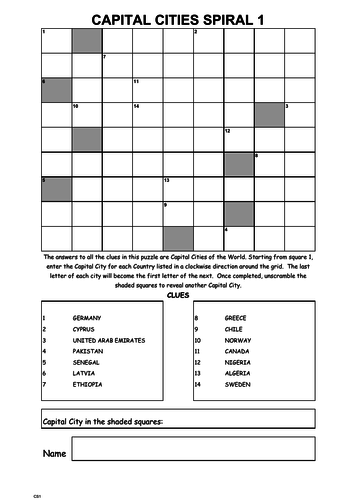 CAPITAL CITIES WORD-SEARCH & SPIRALS