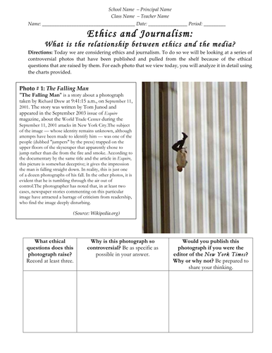 Ethics and Journalism - Controversial Photos Analysis Activity