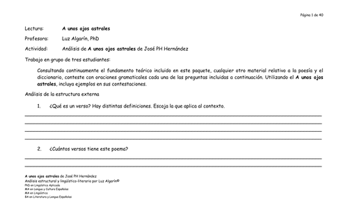 Poema-Análisis estructural y lingüístico–literario de A unos ojos astrales de José PH Hernández