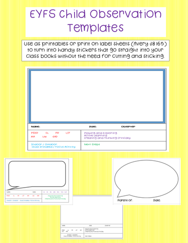 Child observation template stickers EYFS