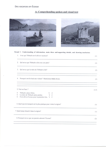 MYP Assessment Criterion A Les vacances