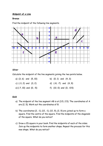 Midpoint of a Line Segment - Worksheet with answers | Teaching Resources