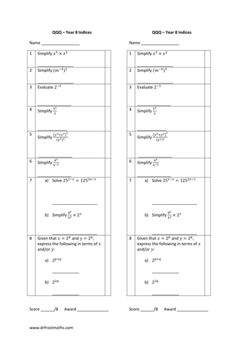 Laws Of Indices Worksheet Grade 8