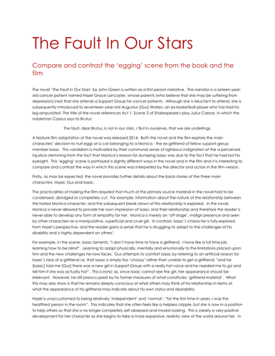 Higher English sample critical essay on the novel ‘The Fault in Our Stars’ by John Green 