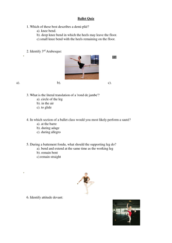 Ballet Quiz Teaching Resources