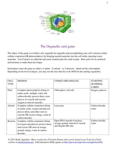 Cell Organelle and Process card game